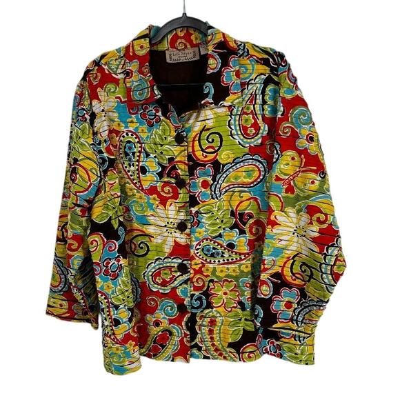 & Other Stories Jackets & Blazers - Patchwork Multi Color Jacket Womans Sz 2X Floral Paisley Dopamine Artsy Folklore